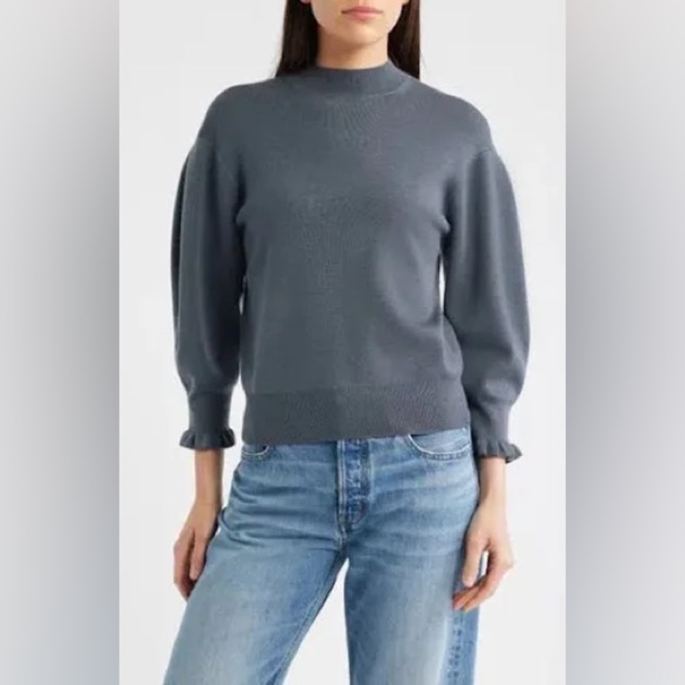 Nwt Madewell Merino Wool Ruffle Mockneck Sweater Xl